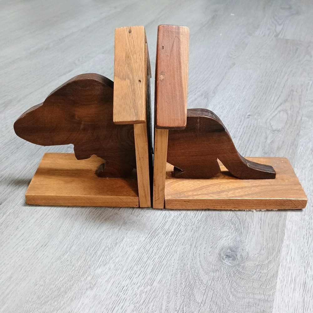 Homemade Handmade Wooden Weiner Dog Dachshund Bookends Book Reading Dog